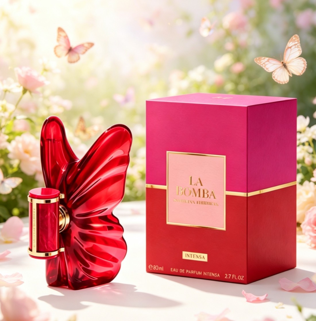 Perfume La Fragrance - La Bombaa Intensa rote, schmetterlingsförmige Parfümflasche,