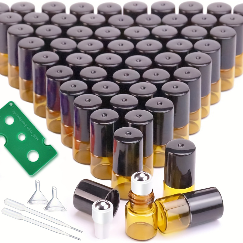 Perfume Quotes - 60-teiliges Set, 2/3/5/10ml Bernsteinfarbene Roll-On-Flaschen mit